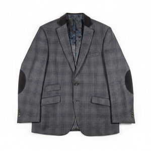 Tallia Orange Line 100% Wool Plaid Check Blazer Gray Blue 40L Academia Preppy